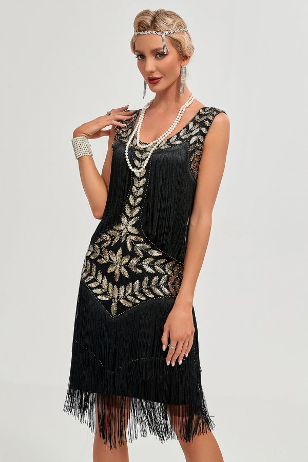 Zwarte Gatsby jaren 1920 Flapper jurk met pailletten en franjes Online