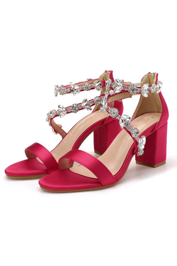 Strass Witte Chunky Sandalen met Hoge Hak Online – Bild 3
