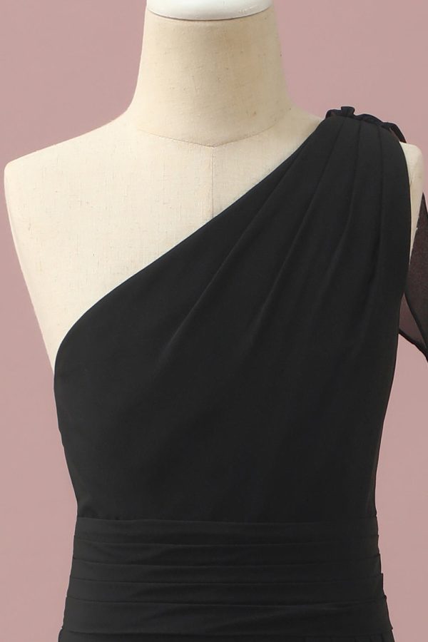 Zwarte Chiffon One Shoulder A-Line Junior Bruidsmeisje Jurk Zu verkaufen – Bild 4