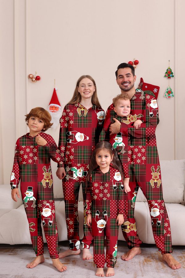 Bourgondische geruite sneeuwpop met capuchon kerst familie pyjama s Schn?ppchen