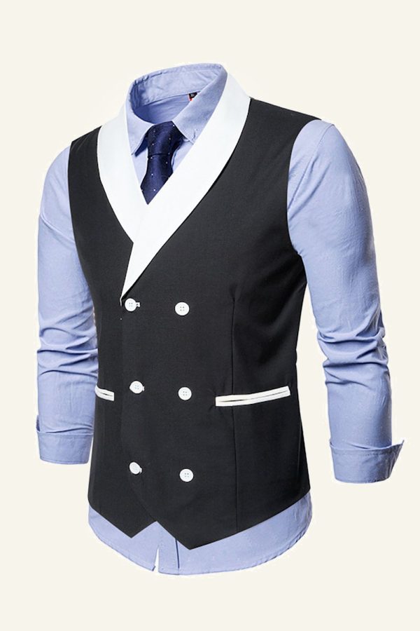 Zwarte Sjaal Revers Double Breasted Heren Pak Vest Rabatt – Bild 3