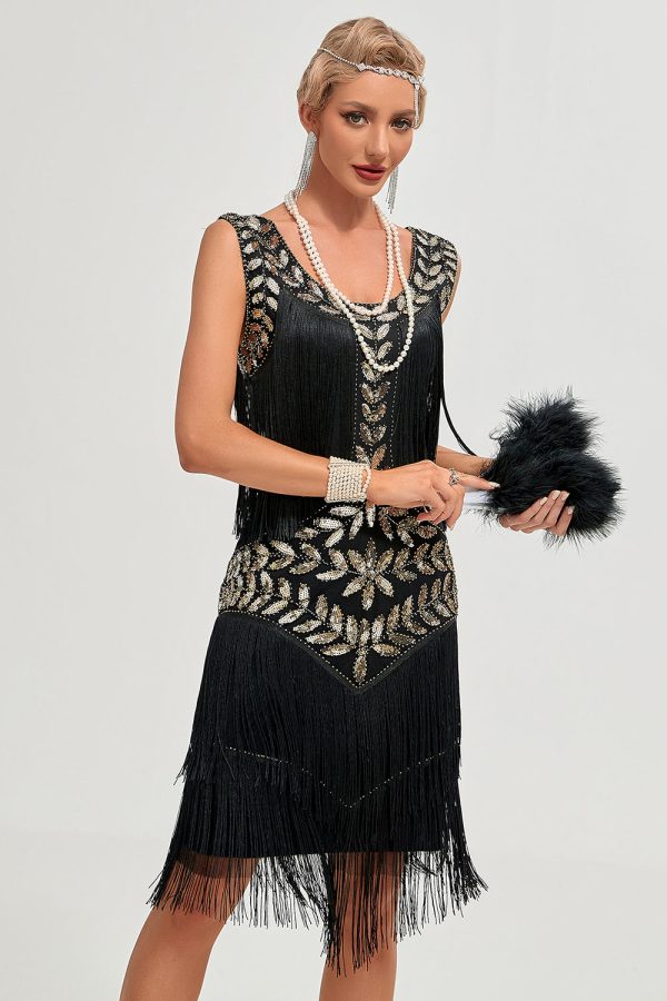 Zwarte Gatsby jaren 1920 Flapper jurk met pailletten en franjes Online – Bild 5