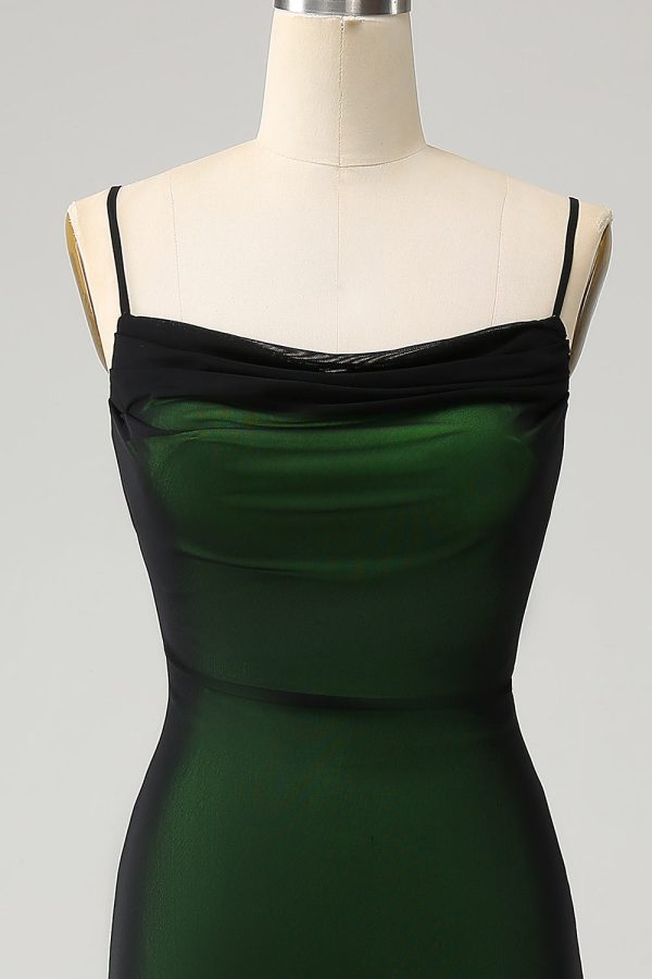 Zwart Groene Spaghetti Bandjes Zeemeermin Chiffon Bruidsmeisje Jurk Verkauf – Bild 4