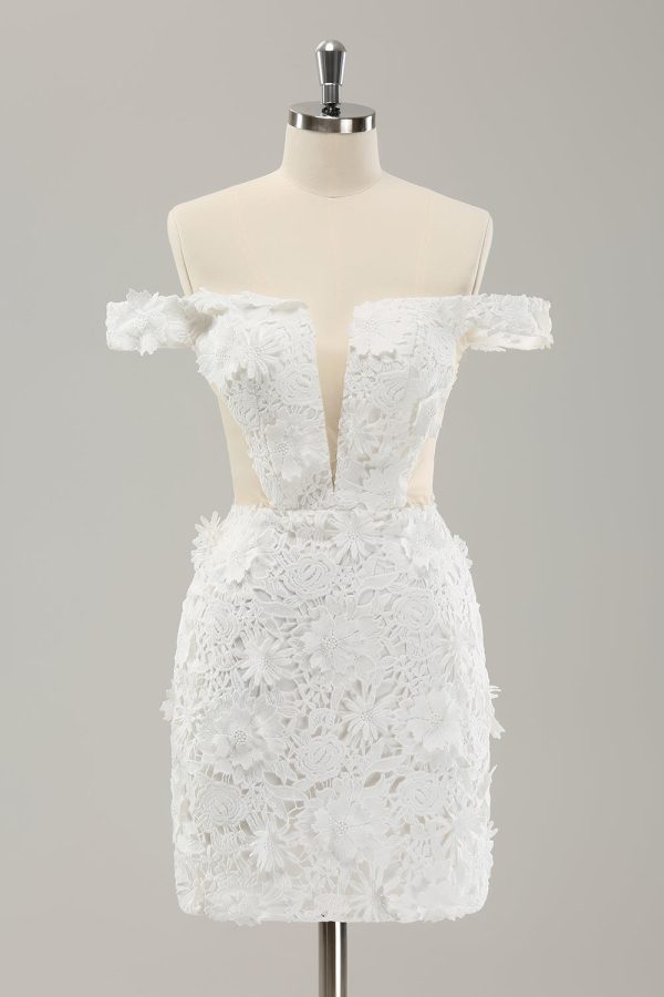 Witte Off the Shoulder uitgesneden trouwjurk met afneembare tule Online-Verkauf – Bild 4