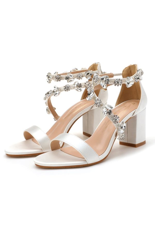 Strass Witte Chunky Sandalen met Hoge Hak Online