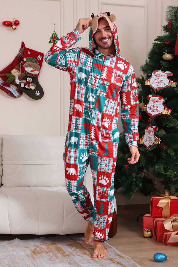 Rode en Groene Colorblock Kerst Hooded Family Pyjama Set Jetzt online – Bild 5