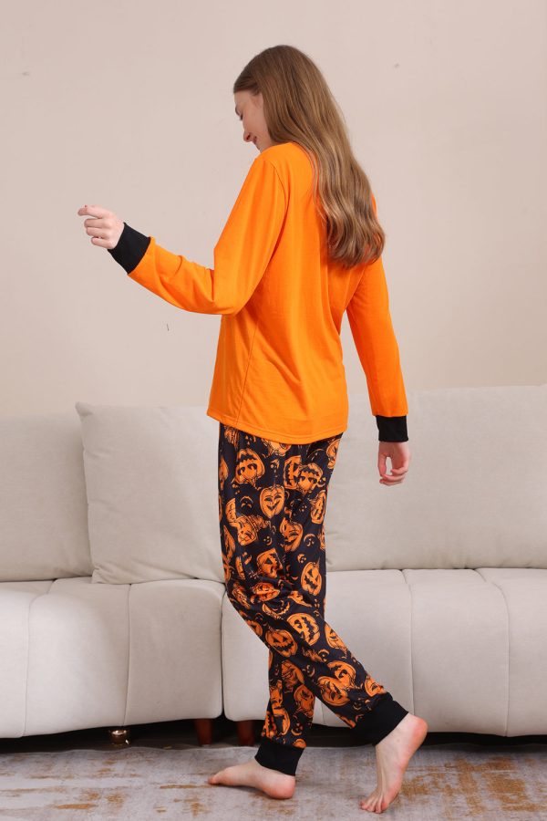 Oranje Halloween Familie Bijpassende Pyjamaset met Lange Mouw Zu verkaufen – Bild 4