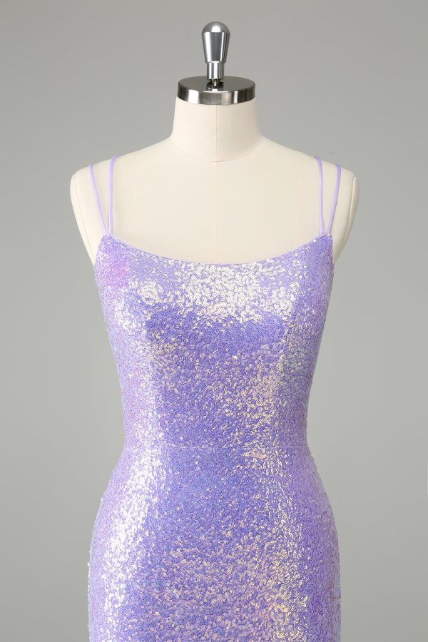Sprankelende Lila Bodycon pailletten korte Homecoming jurk met kwastjes Zu verkaufen – Bild 4