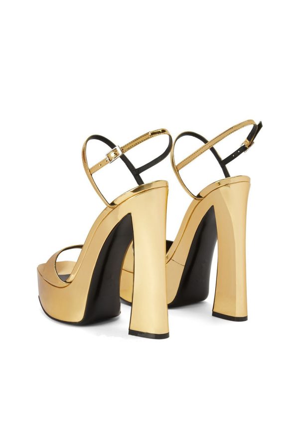 Gouden open teen enkelbandje sandalen met grove hak Jetzt online – Bild 3