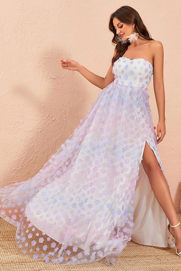 Strapless A-lijn tule galajurk met bloemen Verkauf – Bild 4