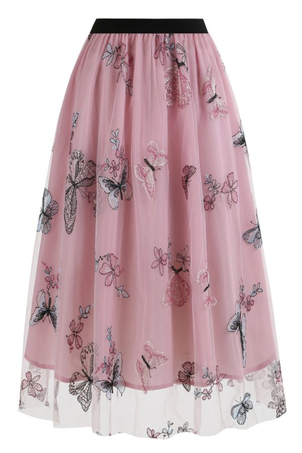 Abrikoos Hoge Taille Print Chiffon Bloemen Losse Midi A Line Rok Online – Bild 5
