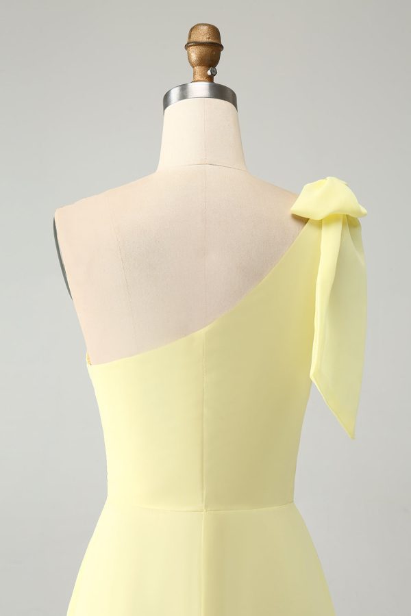 A Line One Shoulder gele lange bruiloft gast jurk met split Rabatt – Bild 5