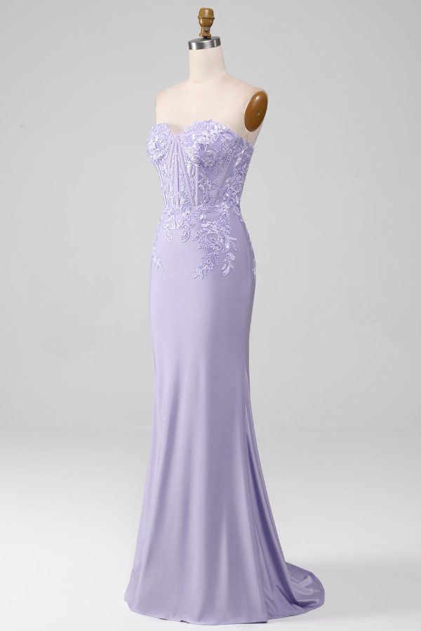 Lila schede strapless korset galajurken met kanten appliques Online-Schn?ppchen – Bild 4