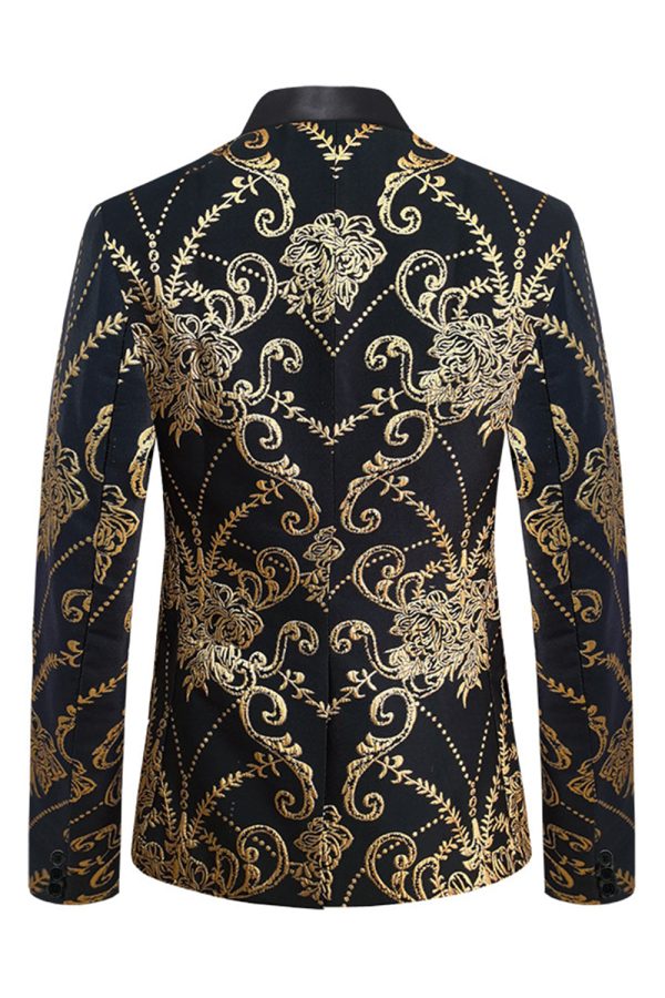 Zwarte gouden revers met inkeping Jacquard herenblazer Jetzt online – Bild 2