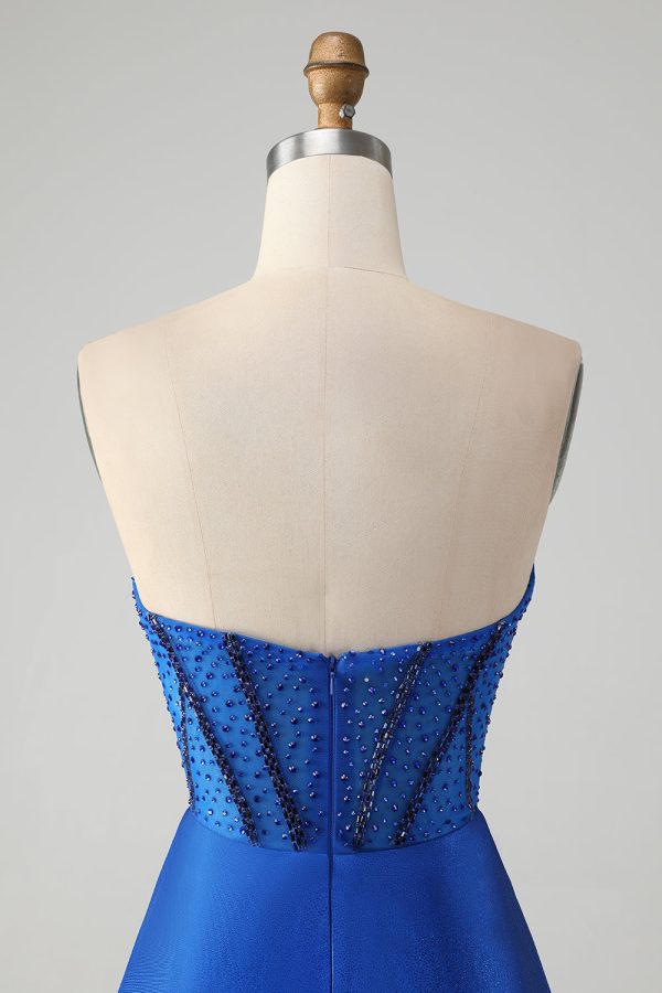 Sparkly Royal Blue Tight Strapless Korte Homecoming Jurk met Kralen Verkauf – Bild 5