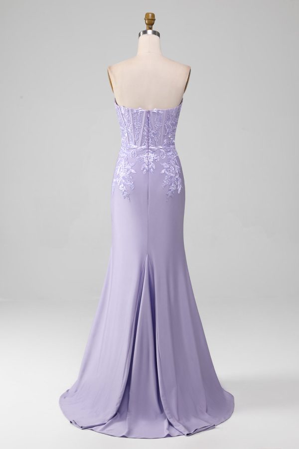 Lila schede strapless korset galajurken met kanten appliques Online-Schn?ppchen – Bild 3