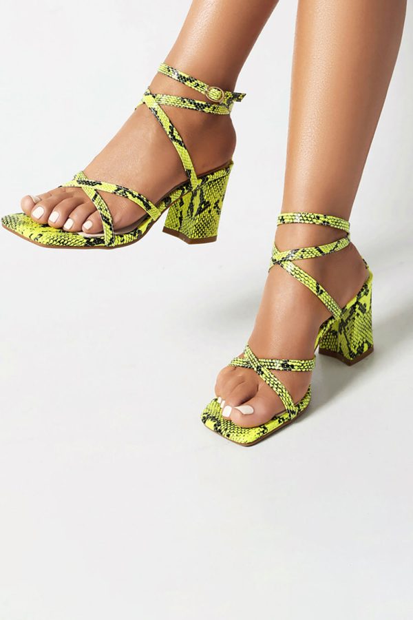Gele Chunky Heels Enkelbandjes Sandalen Mode – Bild 4