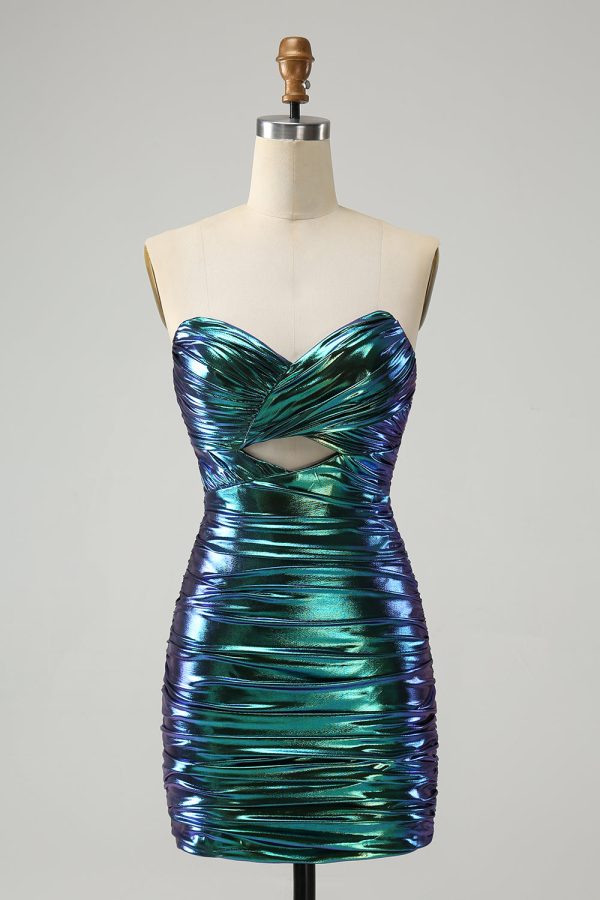 Sprankelende Teal Blue Bodycon Sweetheart Ruched Short Homecoming Dress Verkauf