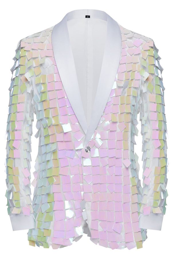 Sprankelende witte sjaal revers pailletten heren blazer Online-Verkauf