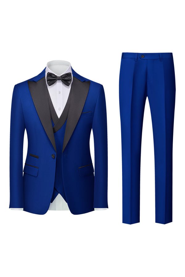 Zwart Grijs 3-delig Peak Lapel One Button Heren Kostuums Verkauf – Bild 5