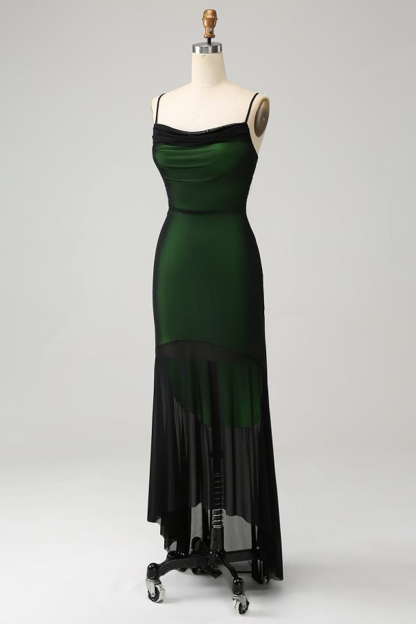 Zwart Groene Spaghetti Bandjes Zeemeermin Chiffon Bruidsmeisje Jurk Verkauf – Bild 3