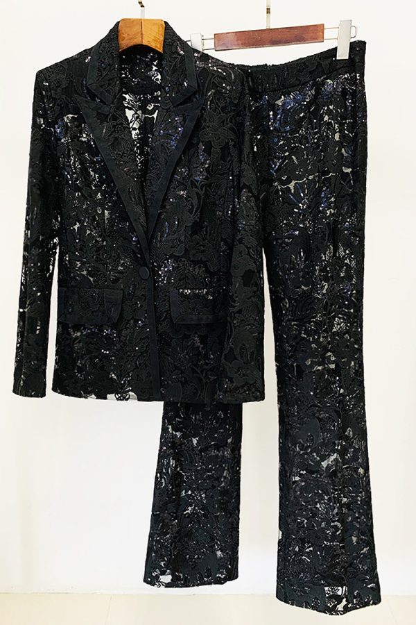 Sparkly Black Lace 2-delige feestpakken voor dames Rabatt