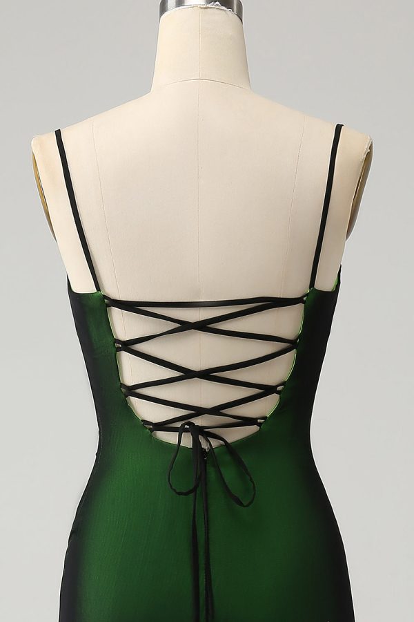 Zwart Groene Spaghetti Bandjes Zeemeermin Chiffon Bruidsmeisje Jurk Verkauf – Bild 5