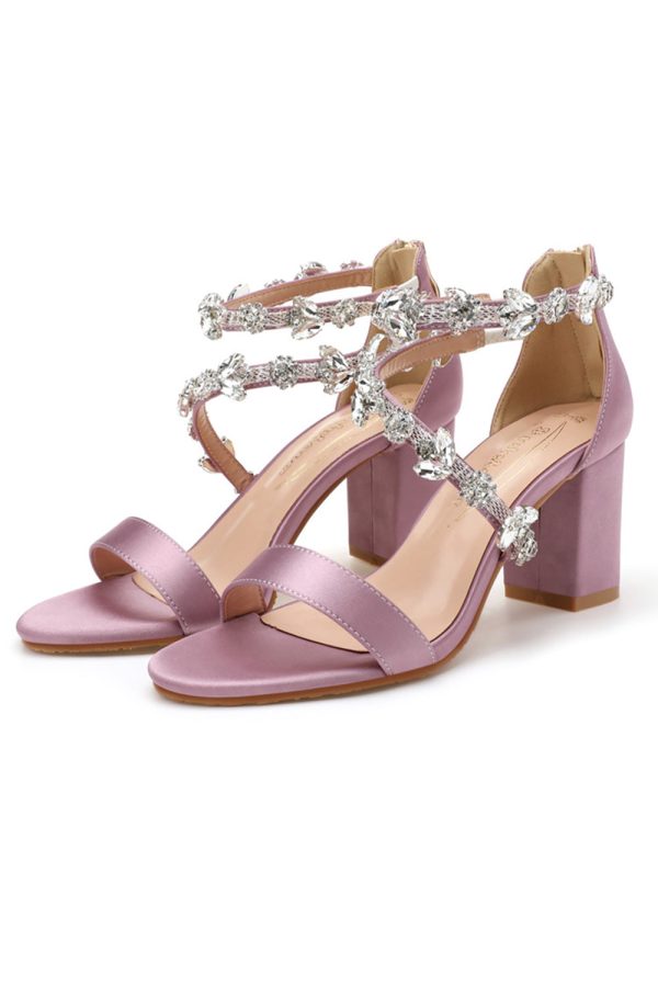Strass Witte Chunky Sandalen met Hoge Hak Online – Bild 5