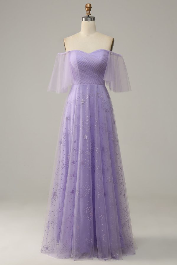 Off Shoulder Lavendel Galajurk met Ruches Zu verkaufen
