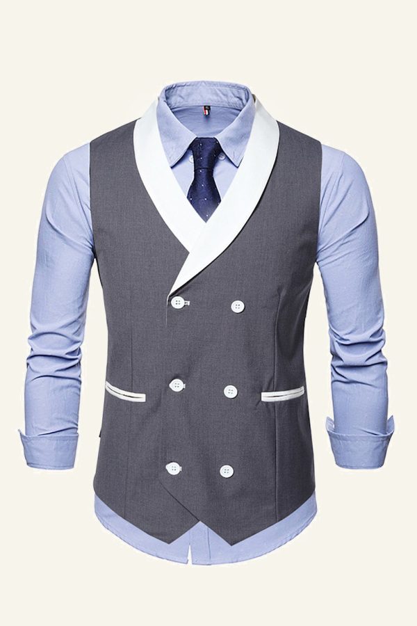 Zwarte Sjaal Revers Double Breasted Heren Pak Vest Rabatt – Bild 4