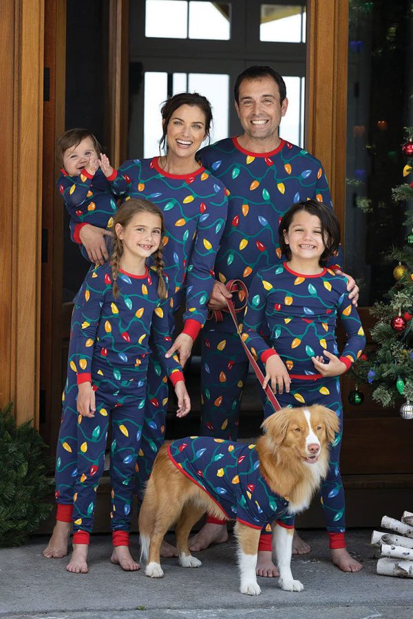 Donkerblauwe kleur gloeilamp Print familie bijpassende pyjamaset Mode