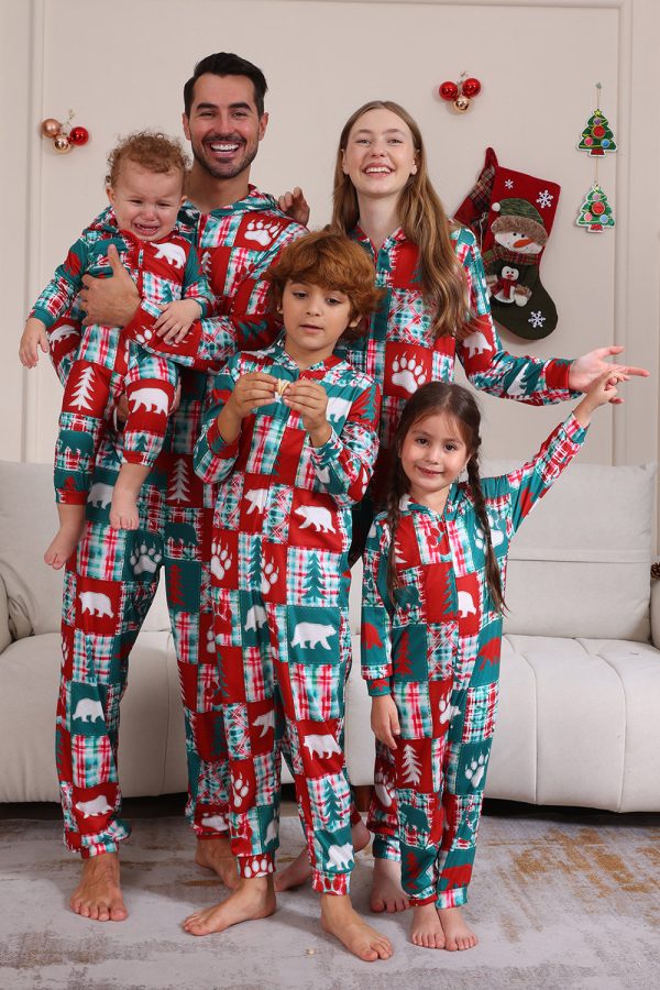 Rode en Groene Colorblock Kerst Hooded Family Pyjama Set Jetzt online