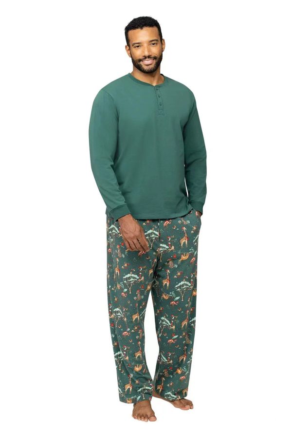 Dierenprint donkergroen bijpassende pyjamaset Mode – Bild 5