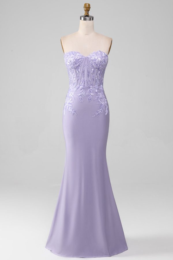 Lila schede strapless korset galajurken met kanten appliques Online-Schn?ppchen