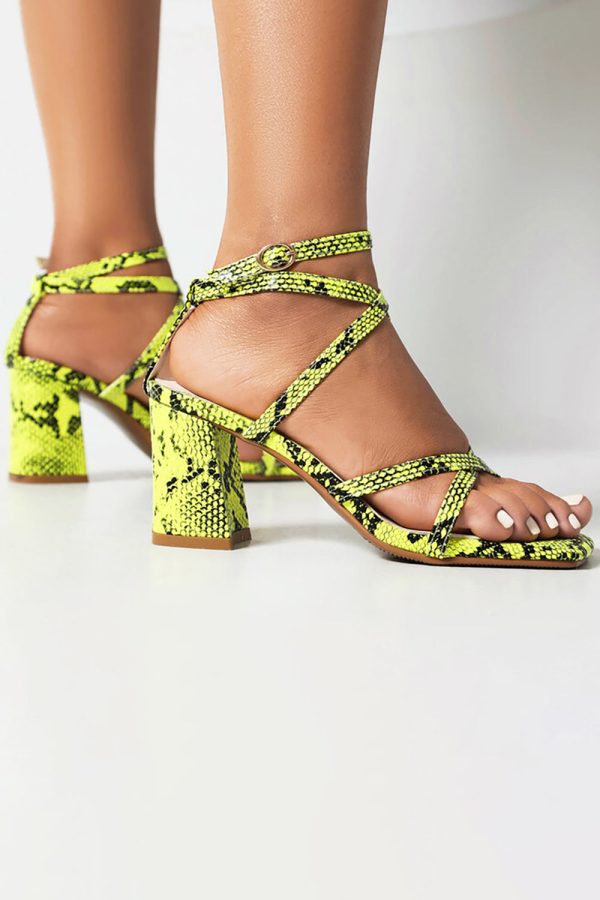 Gele Chunky Heels Enkelbandjes Sandalen Mode – Bild 2