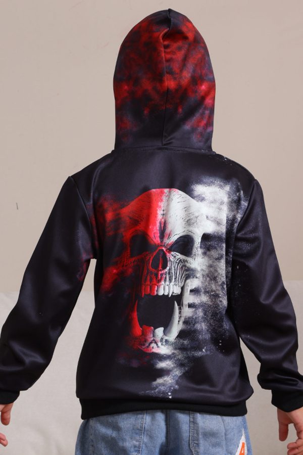 Zwarte Skeleton Print Hooded Halloween familie sweatshirts Zu verkaufen – Bild 5