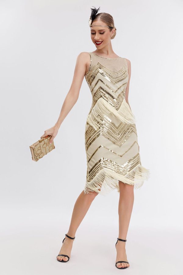 Champagne Glitter Franjes Gatsby Jurk met Accessoires Set Angebot – Bild 3