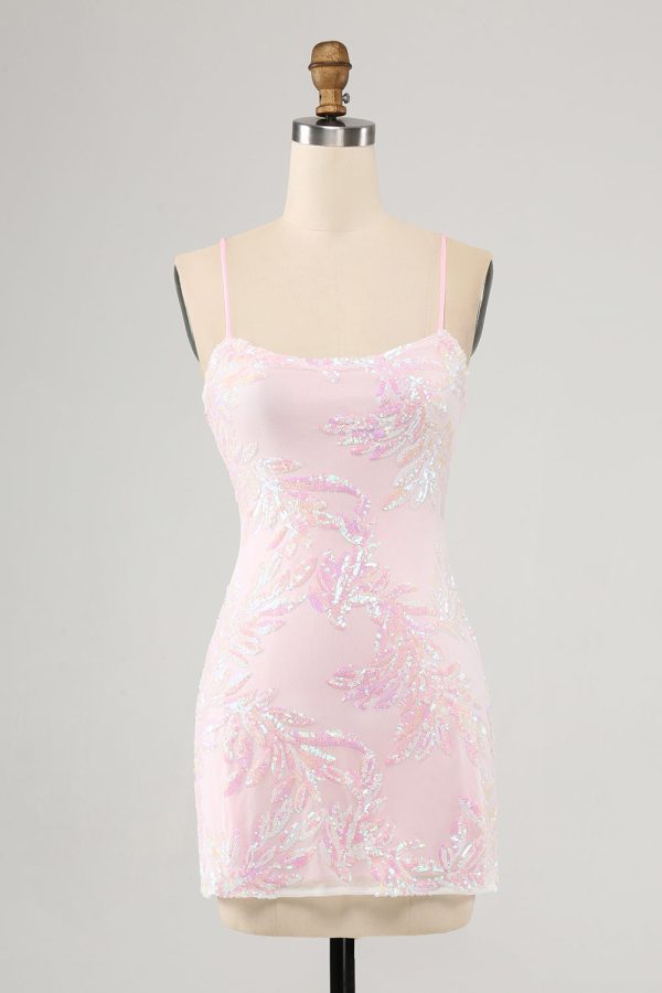 Roze Spaghetti Bandjes Bodycon Homecoming Jurk met Kriskras Rug Zu verkaufen