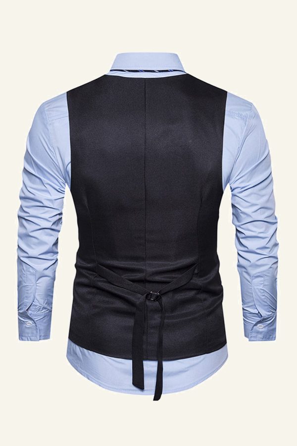 Zwarte Single Breasted Revers Heren Zwart Vest Online-Verkauf – Bild 2
