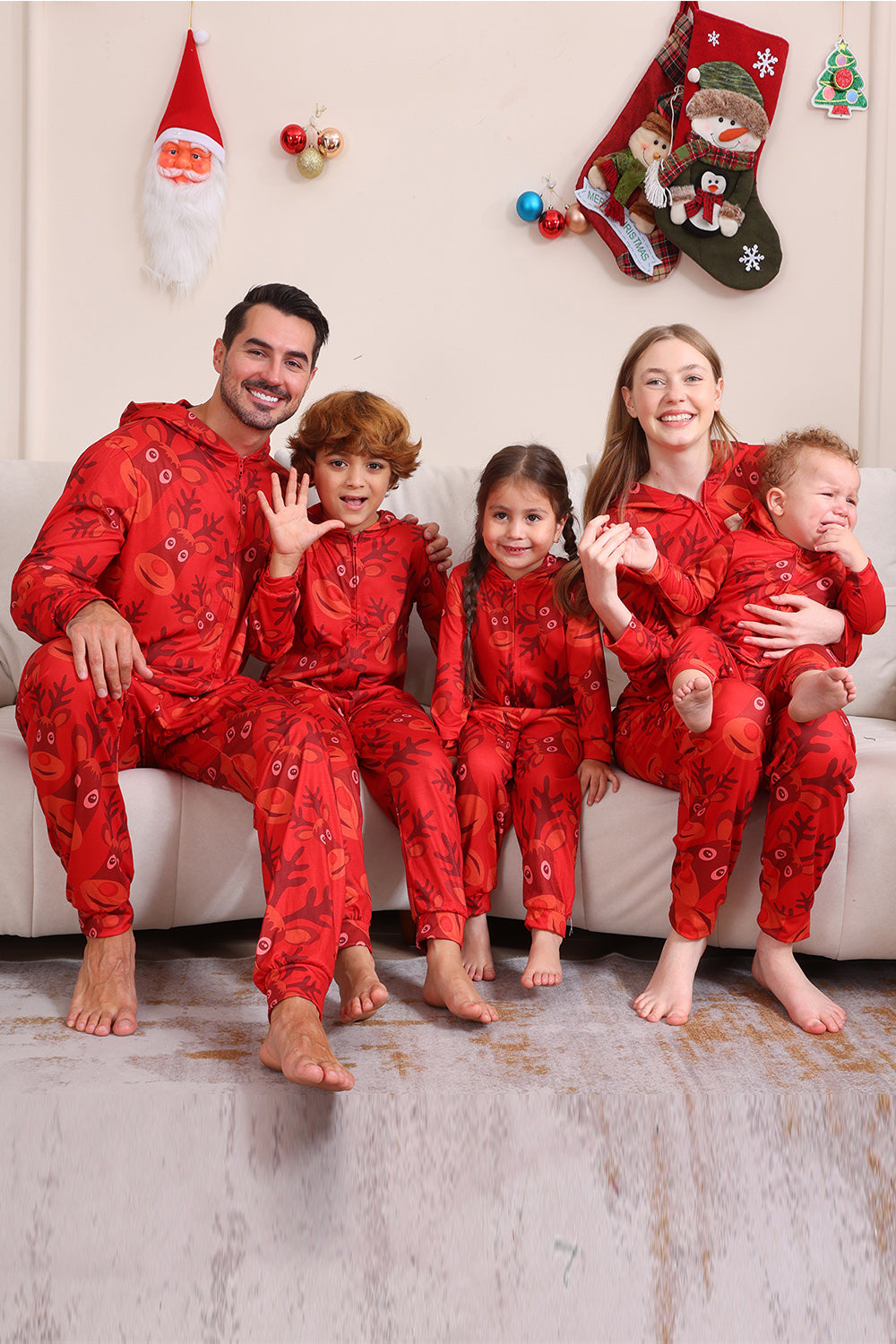 Rood patroon capuchon familie pyjama set Schn?ppchen