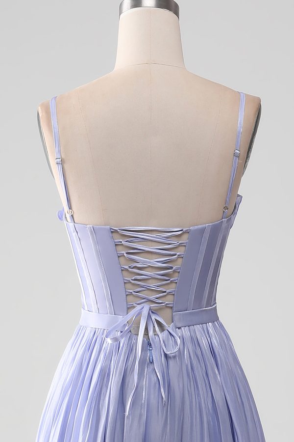 Lavendel Spaghetti Bandjes A Line Ruches Prom Dress met Split Mode – Bild 5