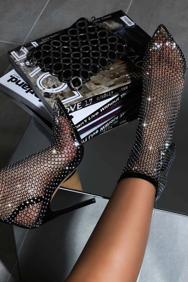Sprankelende zwarte puntige neus net stiletto hoge hakken Online-Verkauf – Bild 3