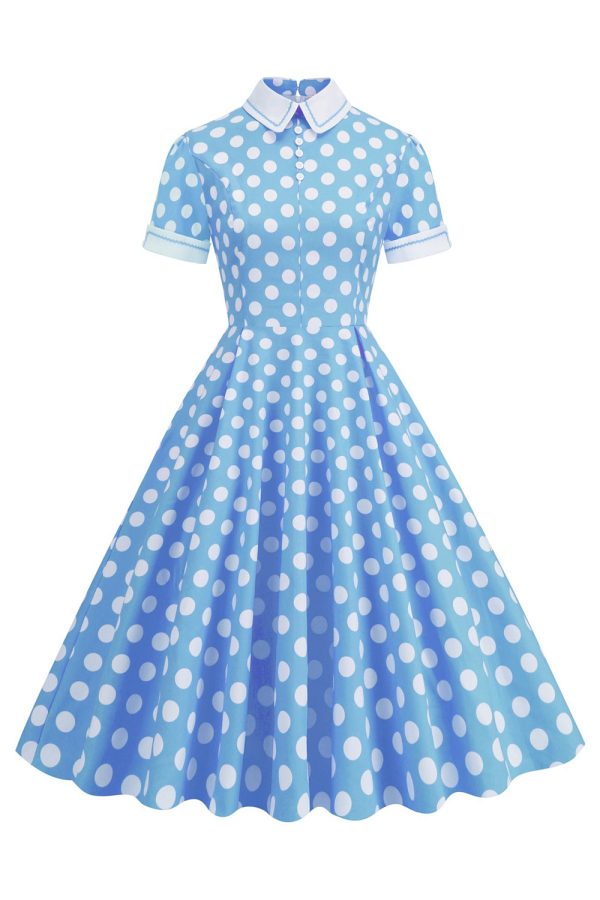 Hepburn Style Polka Dots Vintage Jurk met korte mouwen Rabatt