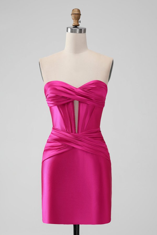 Fuchsia Bodycon Sweetheart satijnen korset korte Homecoming Jurk Zu verkaufen