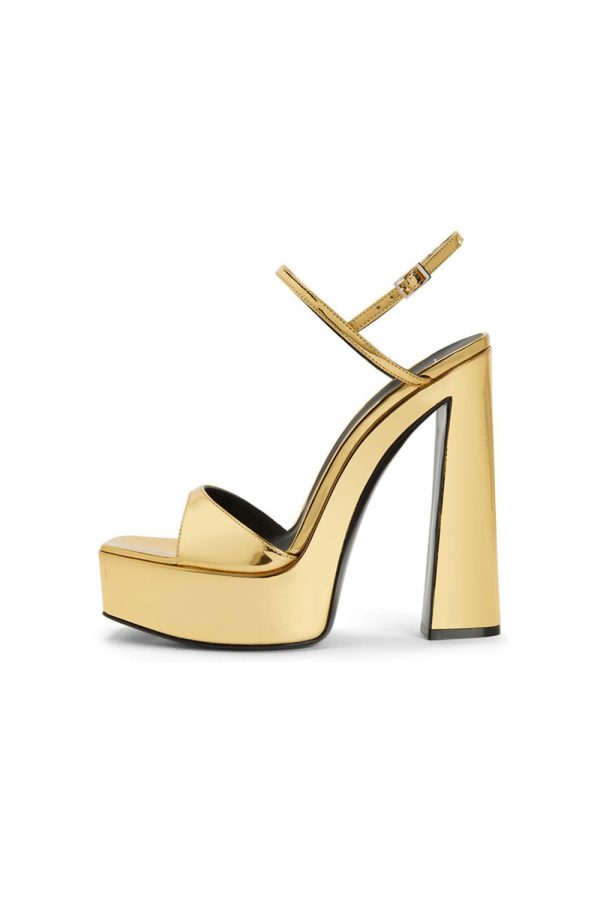 Gouden open teen enkelbandje sandalen met grove hak Jetzt online – Bild 2