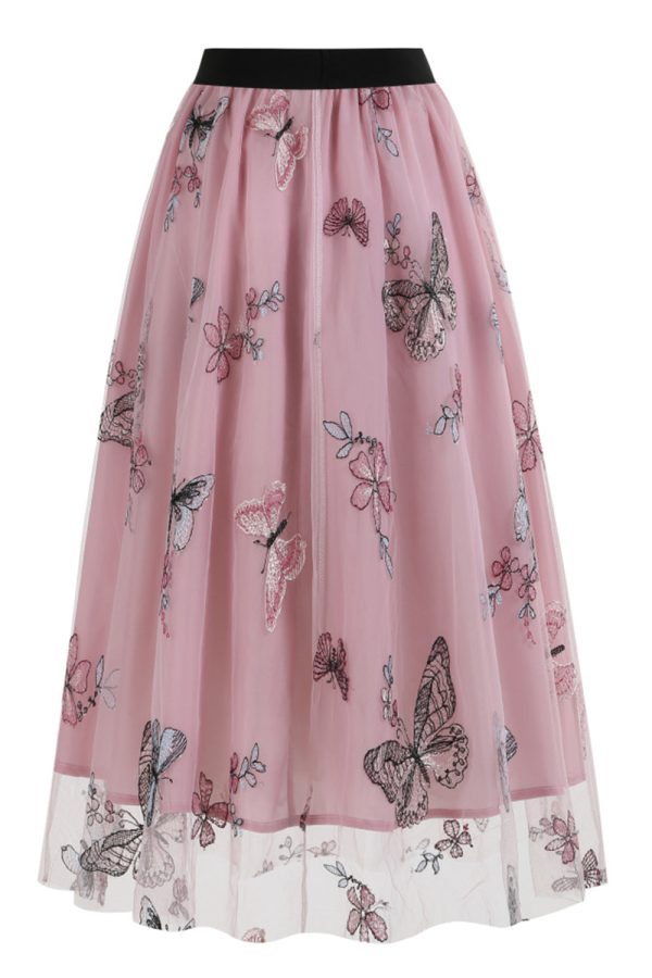 Abrikoos Hoge Taille Print Chiffon Bloemen Losse Midi A Line Rok Online – Bild 4