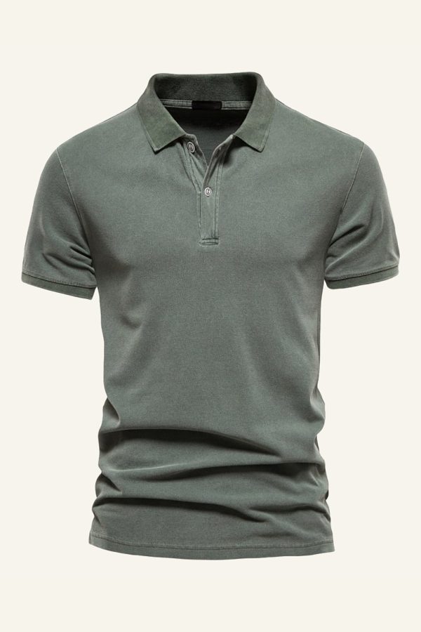 Klassiek Grijs Groen Regular Fit Korte Mouwen Heren Polo Shirt Verkauf