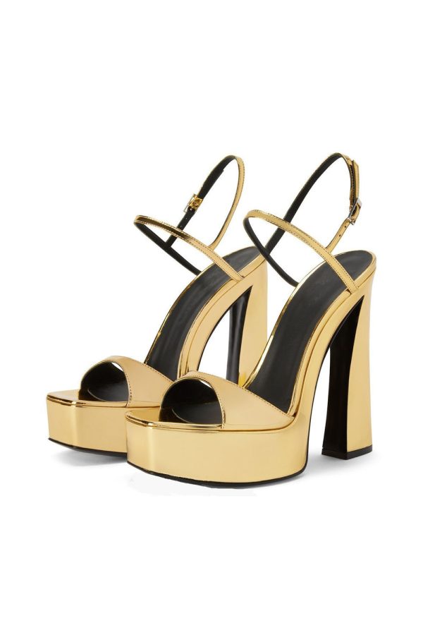 Gouden open teen enkelbandje sandalen met grove hak Jetzt online