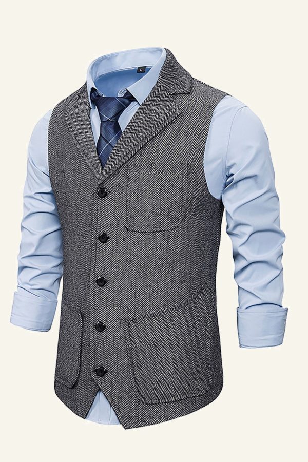 Peak Revers Single Breasted Heren Pak Vest Online-Verkauf – Bild 3