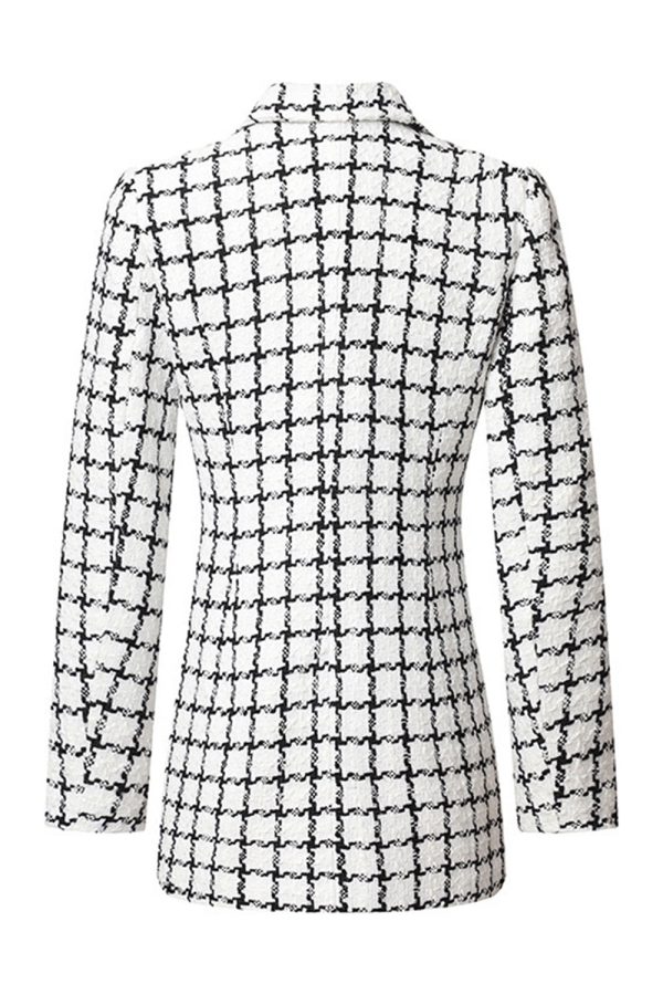 Mix Black Grid Peak Lapel Dames Jas met parelmoer Rabatt – Bild 2